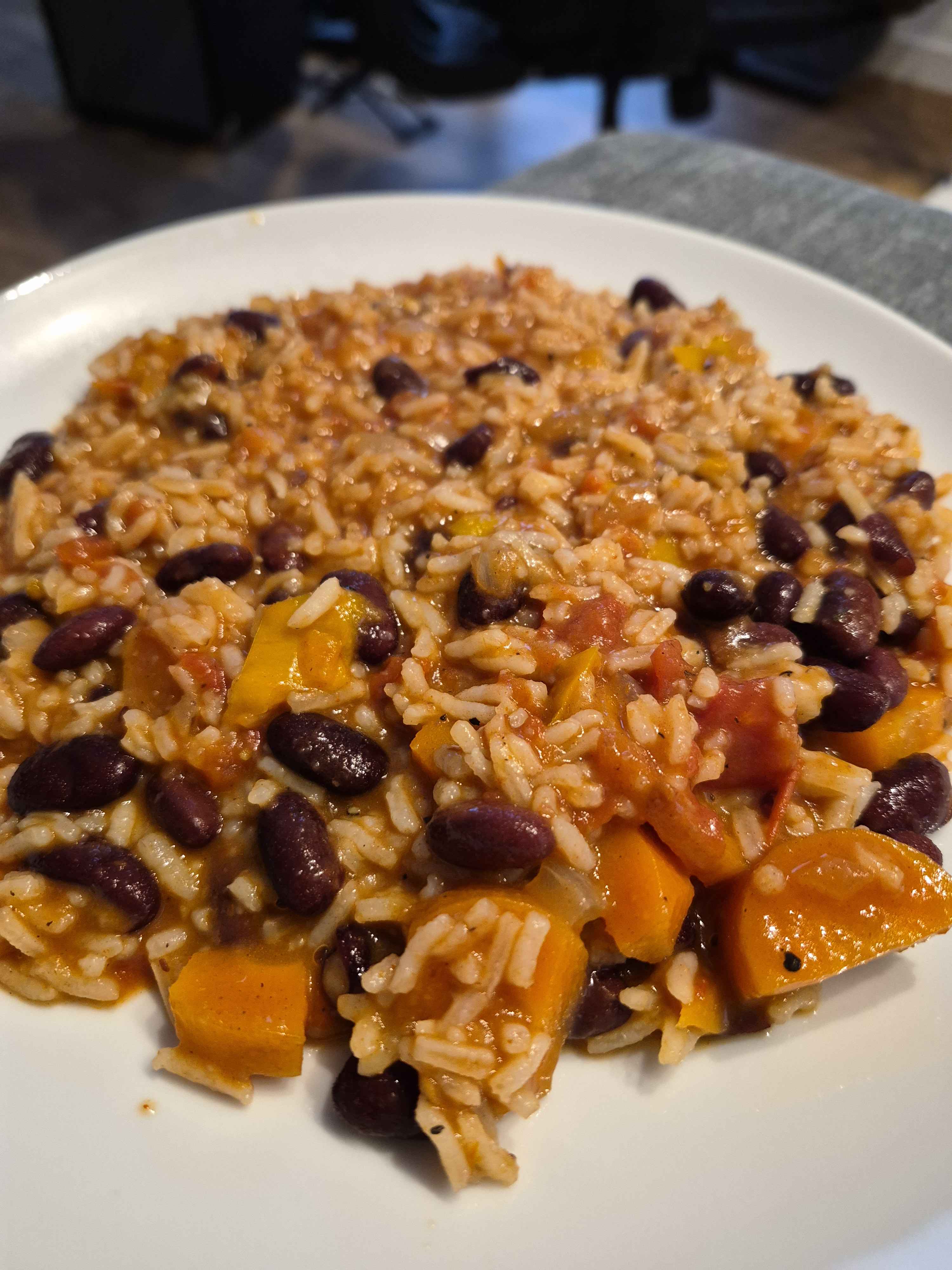rice and bean stew with carrot, bell pepper, tomato
